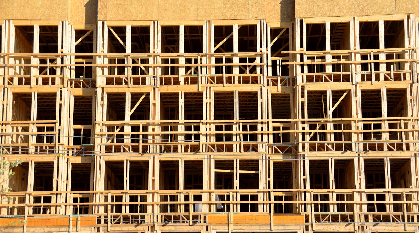 Timber framing structure of a residential building extension under construction